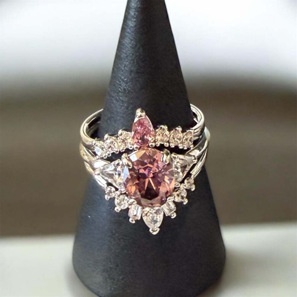 Bomb Party Nothing But Beauty Ring Set Size 6 Light Rhodolite Cubic Zirconia